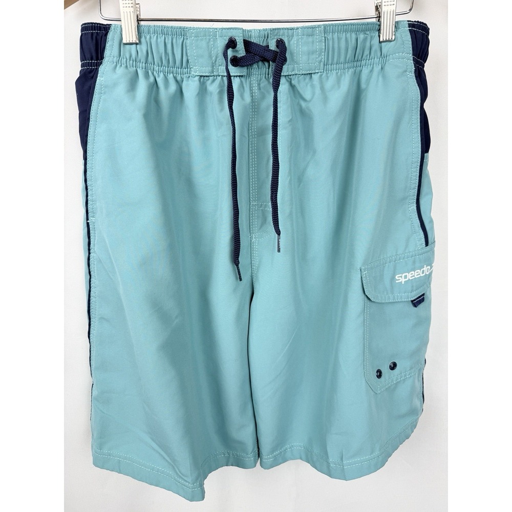 Speedo Aqua Blue Board Shorts Swim Trunks Cargo Pocket Men's XL